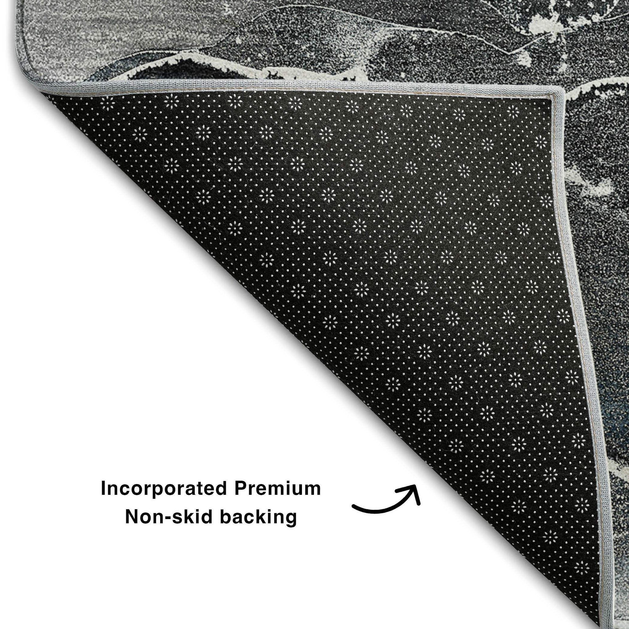 3' X 5' Blue And Charcoal Abstract Washable Area Rug With UV Protection - HomeRoots - Flyclothing LLC