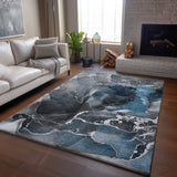 3' X 5' Blue And Charcoal Abstract Washable Area Rug With UV Protection - HomeRoots - Flyclothing LLC