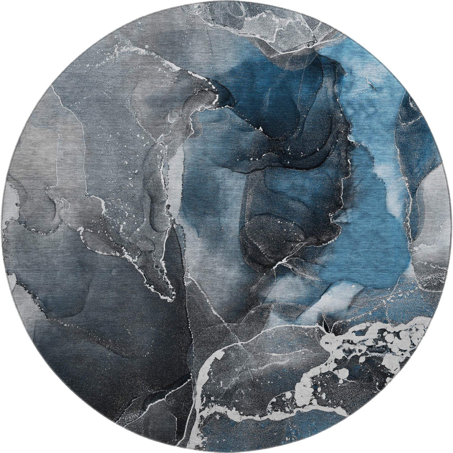 8' Blue And Charcoal Abstract Washable Round Rug With UV Protection - HomeRoots - Flyclothing LLC
