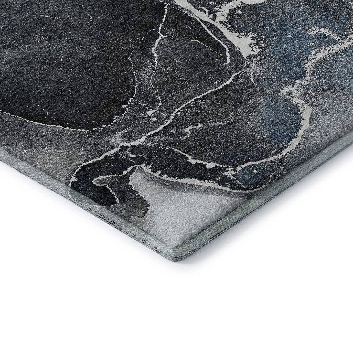 8' Blue And Charcoal Abstract Washable Round Rug With UV Protection - HomeRoots - Flyclothing LLC