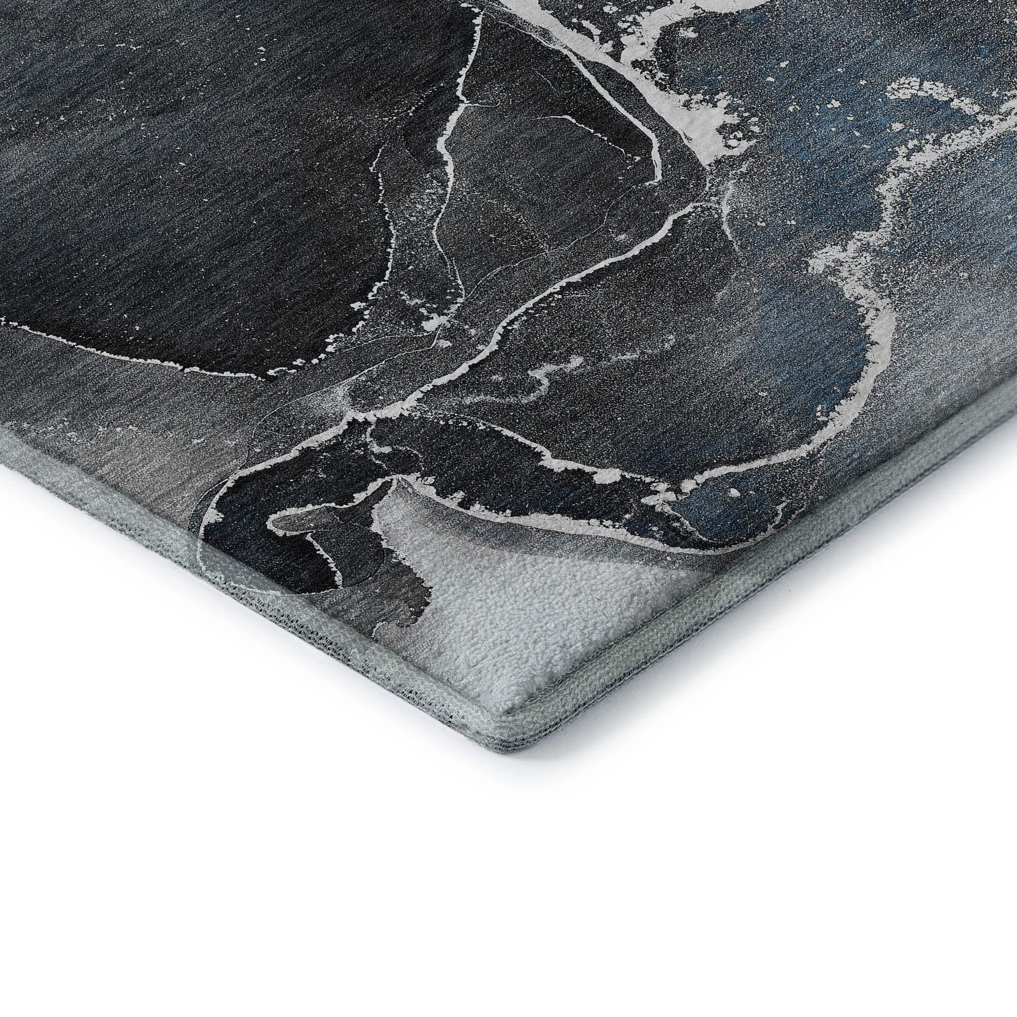 8' Blue And Charcoal Abstract Washable Round Rug With UV Protection - HomeRoots - Flyclothing LLC