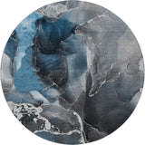 8' Blue And Charcoal Abstract Washable Round Rug With UV Protection - HomeRoots - Flyclothing LLC