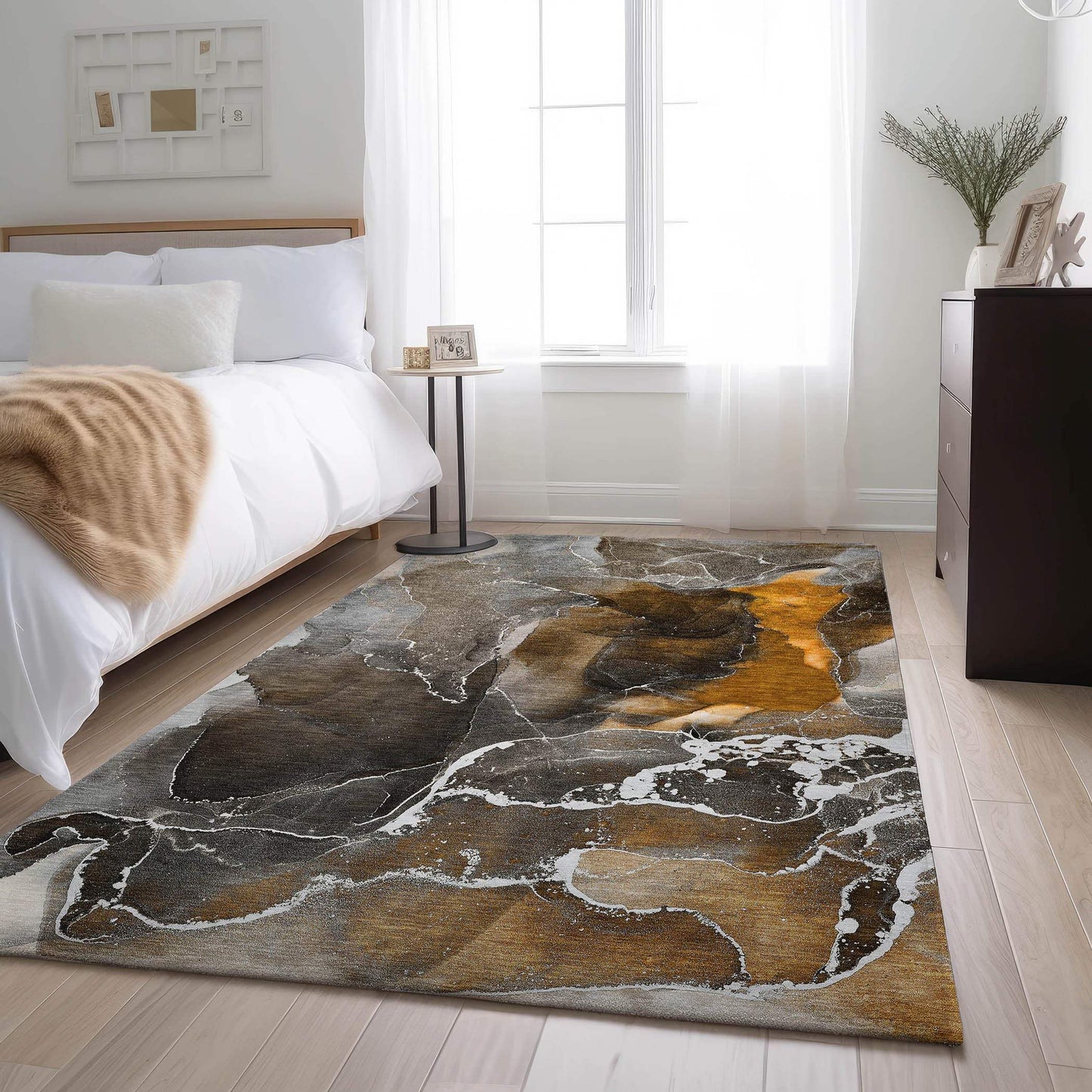 3' X 5' Brown And Ivory Abstract Washable Area Rug With UV Protection - HomeRoots - Flyclothing LLC
