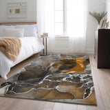 3' X 5' Brown And Ivory Abstract Washable Area Rug With UV Protection - HomeRoots - Flyclothing LLC