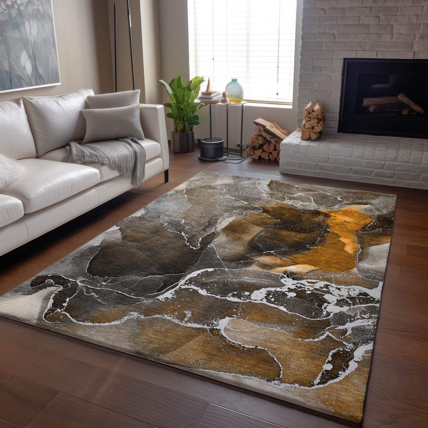3' X 5' Brown And Ivory Abstract Washable Area Rug With UV Protection - HomeRoots - Flyclothing LLC