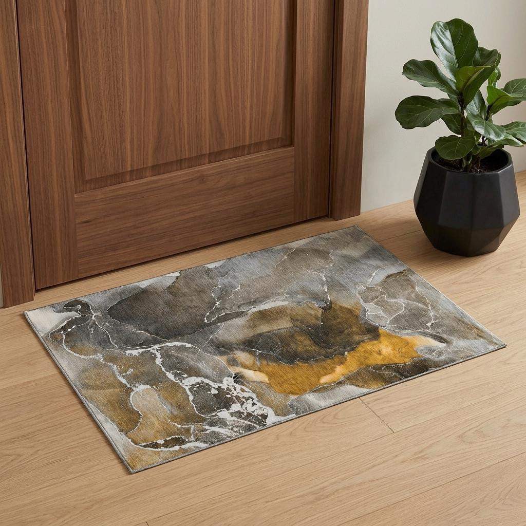 3' X 5' Brown And Ivory Abstract Washable Area Rug With UV Protection - HomeRoots - Flyclothing LLC