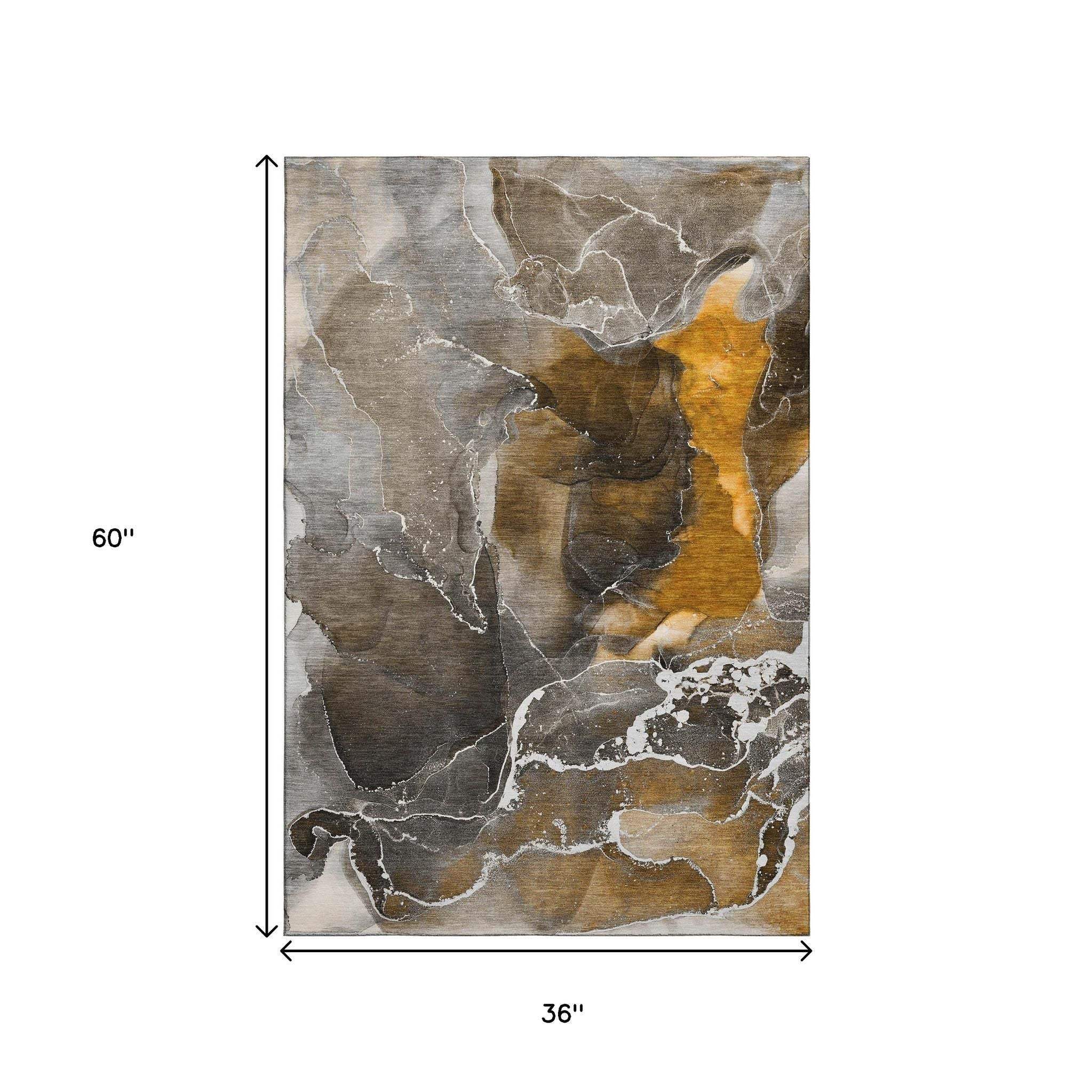 3' X 5' Brown And Ivory Abstract Washable Area Rug With UV Protection - HomeRoots - Flyclothing LLC