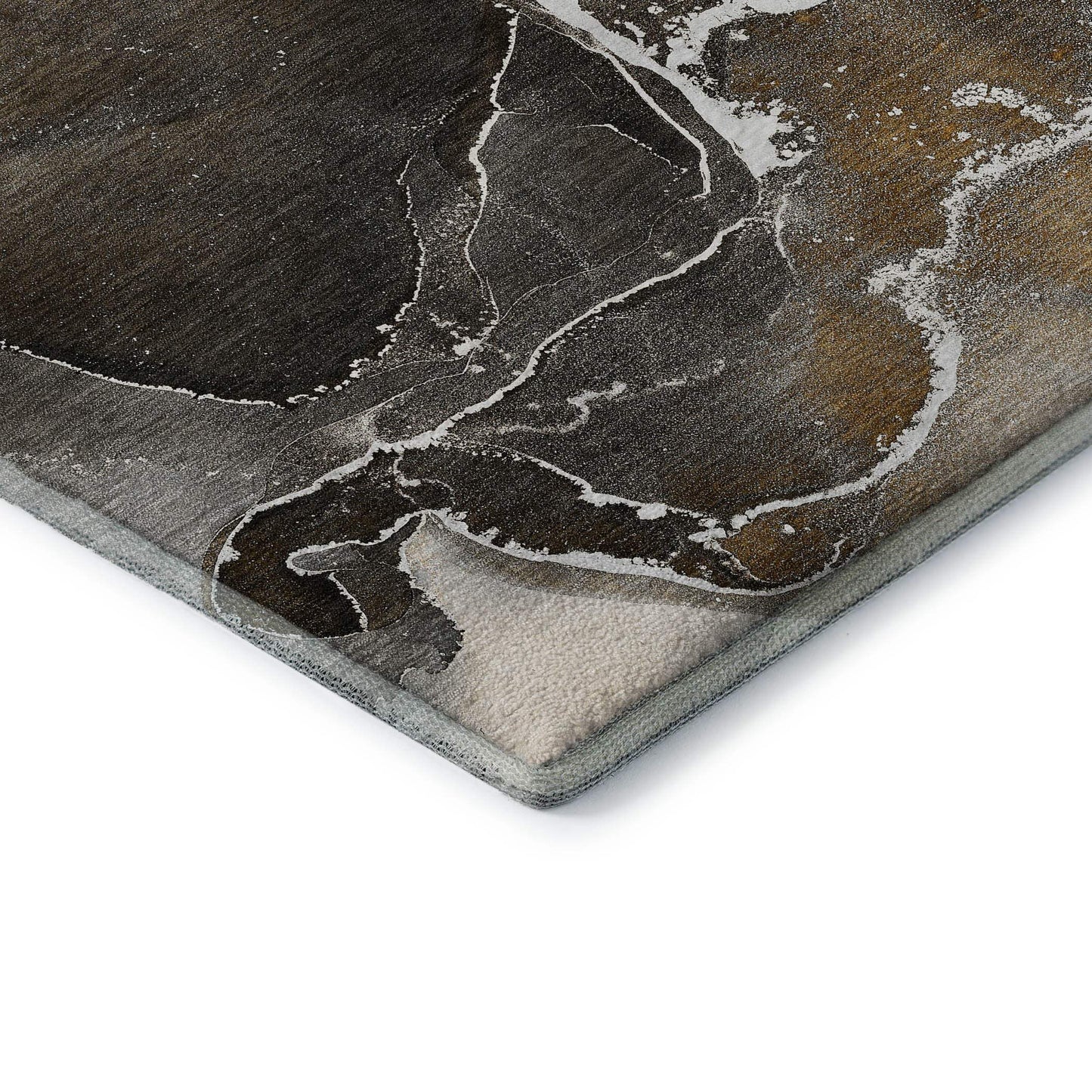 8' Brown And Ivory Abstract Washable Round Rug With UV Protection - HomeRoots - Flyclothing LLC