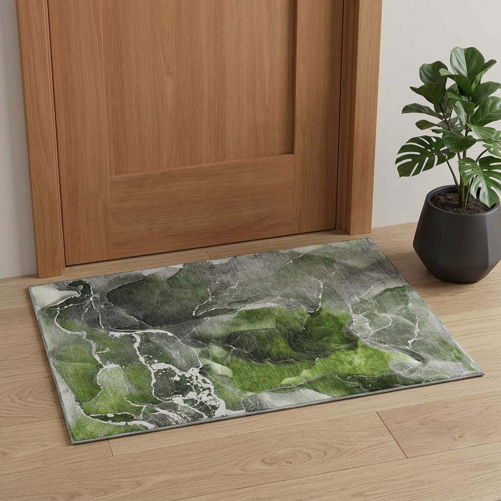 3' X 5' Green And Charcoal Abstract Washable Area Rug With UV Protection - HomeRoots - Flyclothing LLC