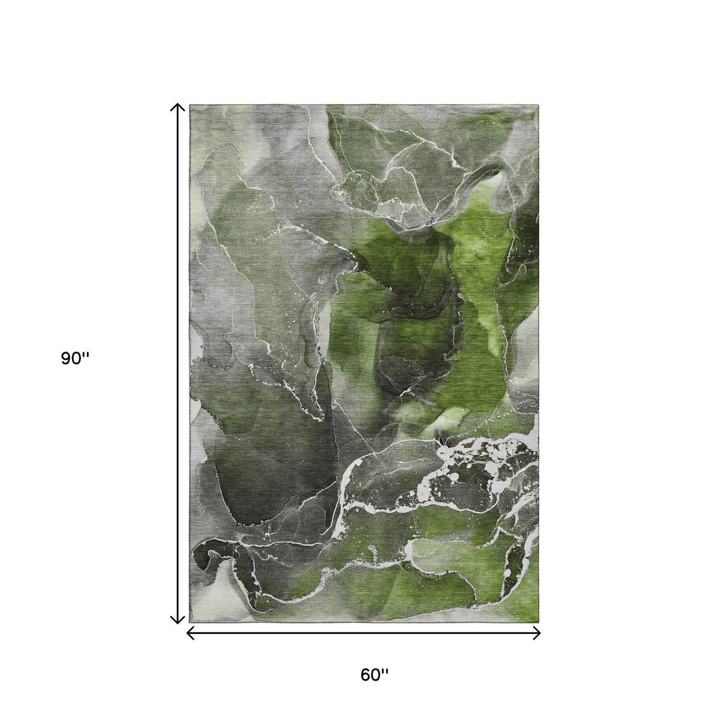 5' X 8' Green And Charcoal Abstract Washable Area Rug With UV Protection - HomeRoots - Flyclothing LLC