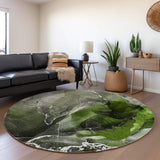 8' Green And Charcoal Abstract Washable Round Rug With UV Protection - HomeRoots - Flyclothing LLC