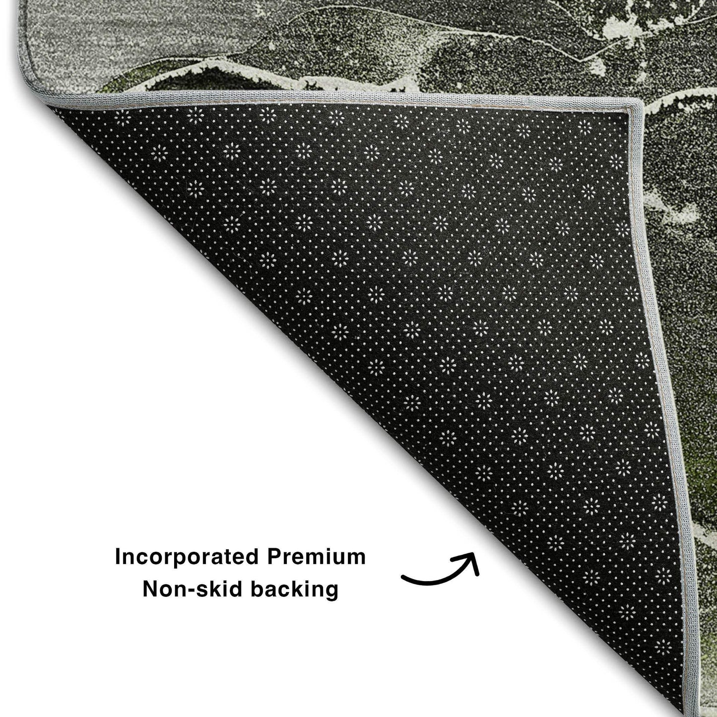 8' Green And Charcoal Abstract Washable Round Rug With UV Protection - HomeRoots - Flyclothing LLC