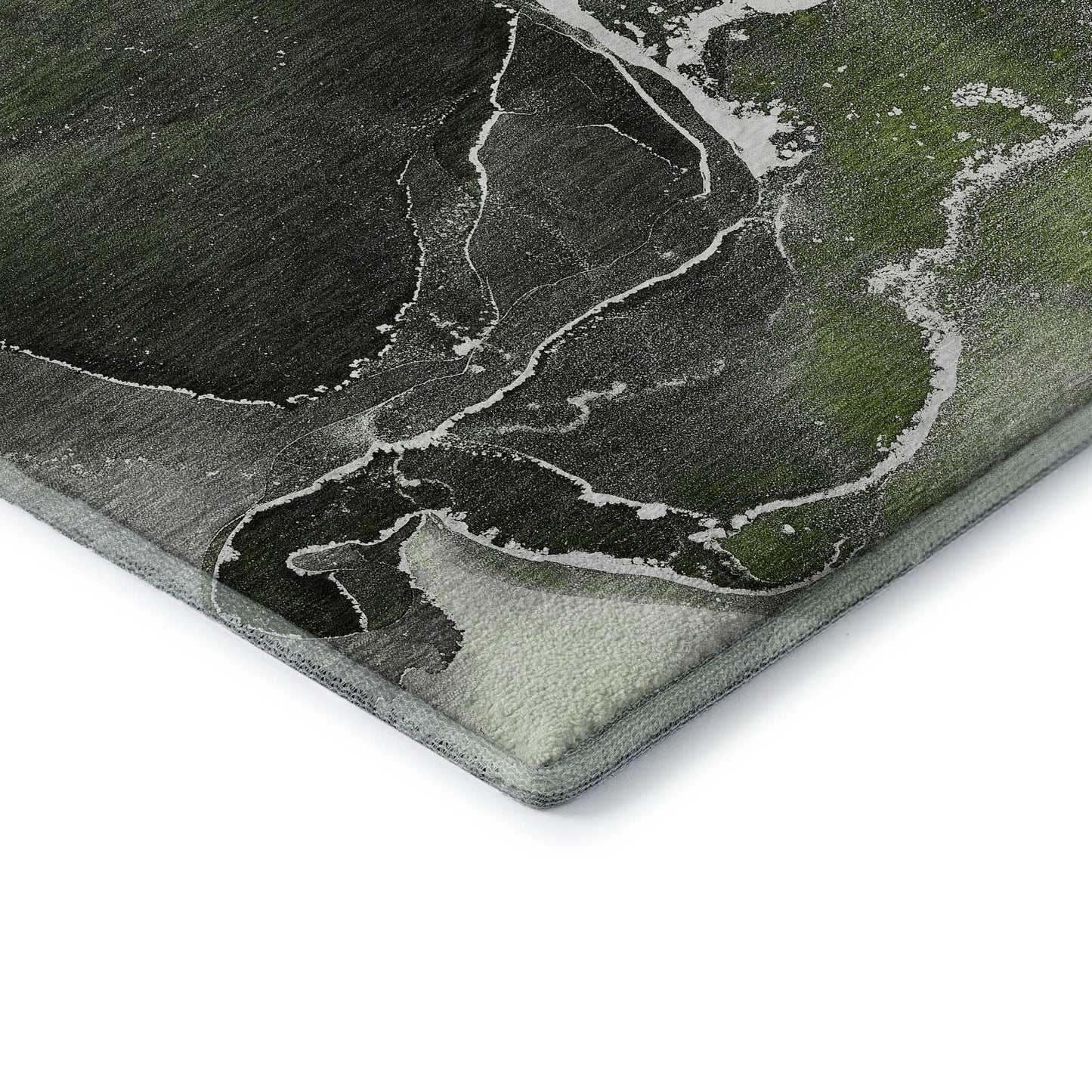 8' Green And Charcoal Abstract Washable Round Rug With UV Protection - HomeRoots - Flyclothing LLC