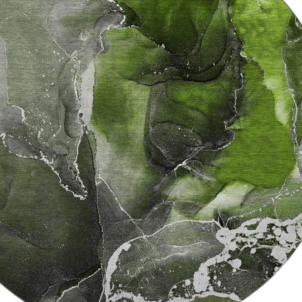 8' Green And Charcoal Abstract Washable Round Rug With UV Protection - HomeRoots - Flyclothing LLC