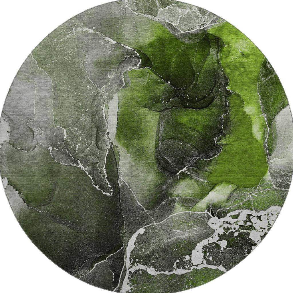 8' Green And Charcoal Abstract Washable Round Rug With UV Protection - HomeRoots - Flyclothing LLC