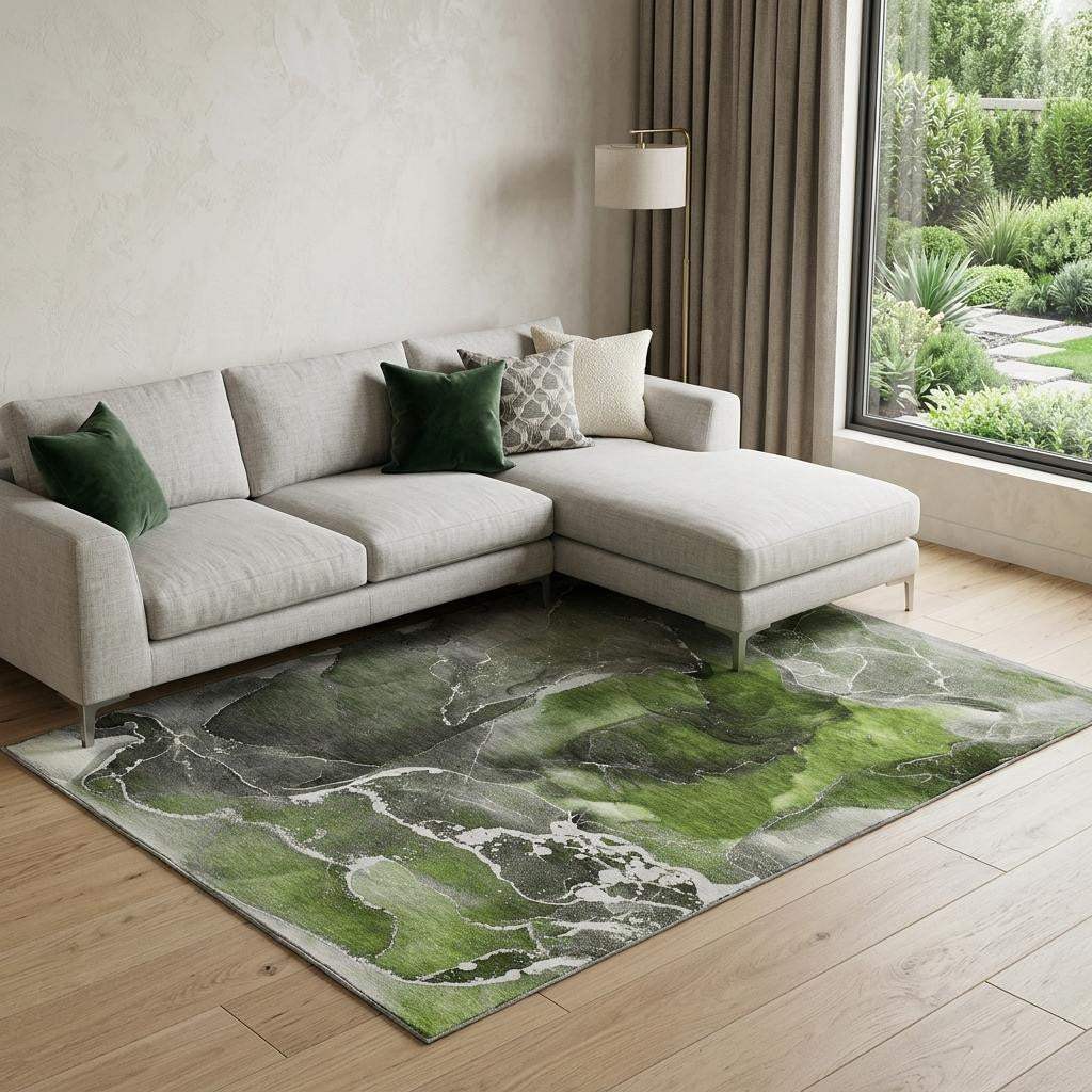 8' X 10' Green And Charcoal Abstract Washable Area Rug With UV Protection - HomeRoots - Flyclothing LLC