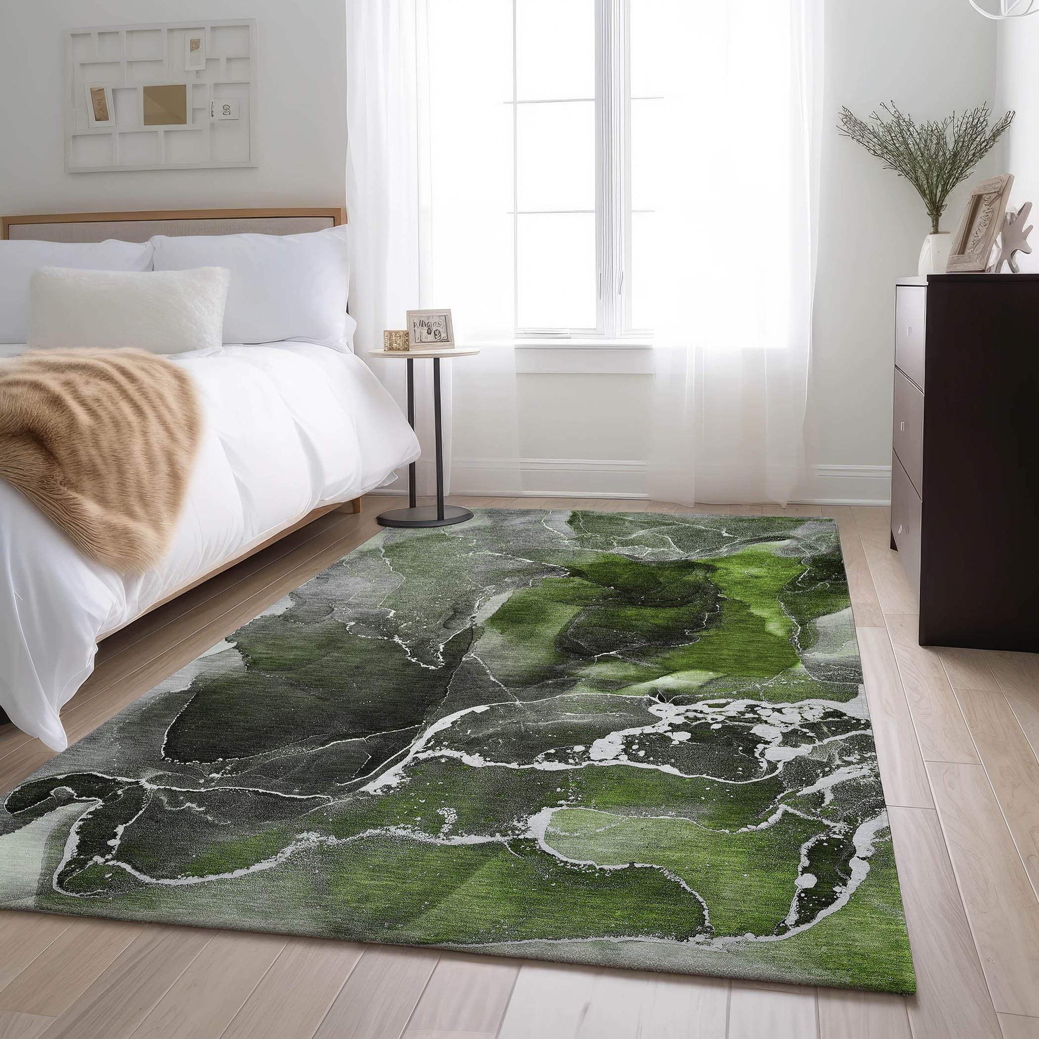 9' X 12' Green And Charcoal Abstract Washable Area Rug With UV Protection - HomeRoots - Flyclothing LLC