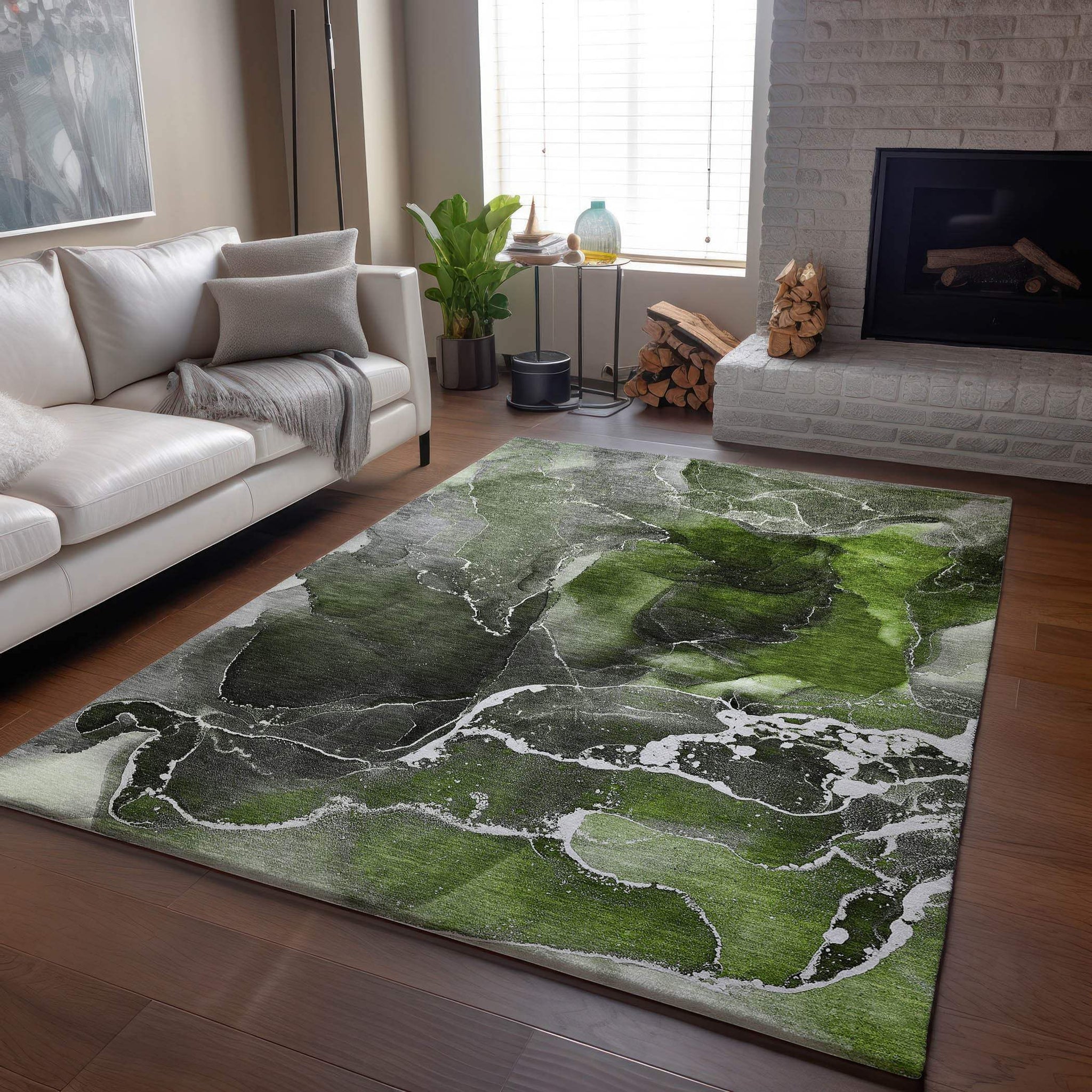 9' X 12' Green And Charcoal Abstract Washable Area Rug With UV Protection - HomeRoots - Flyclothing LLC