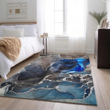 3' X 5' Navy Blue And Charcoal Abstract Washable Area Rug With UV Protection - HomeRoots - Flyclothing LLC