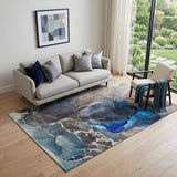 5' X 8' Navy Blue And Charcoal Abstract Washable Area Rug With UV Protection - HomeRoots - Flyclothing LLC