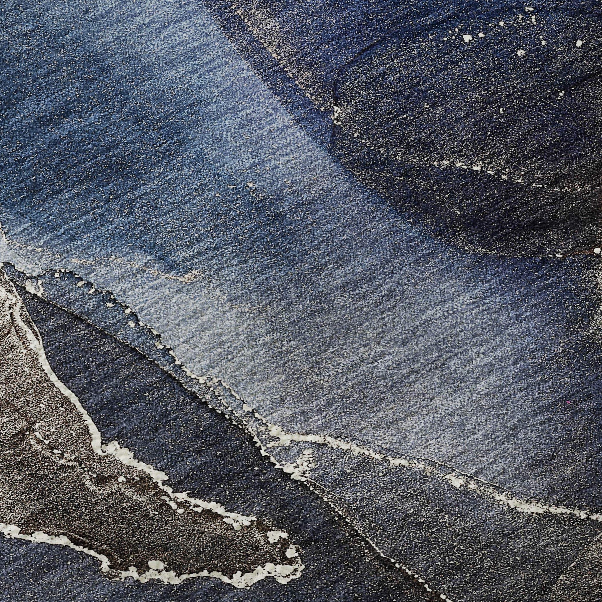 5' X 8' Navy Blue And Charcoal Abstract Washable Area Rug With UV Protection - HomeRoots - Flyclothing LLC
