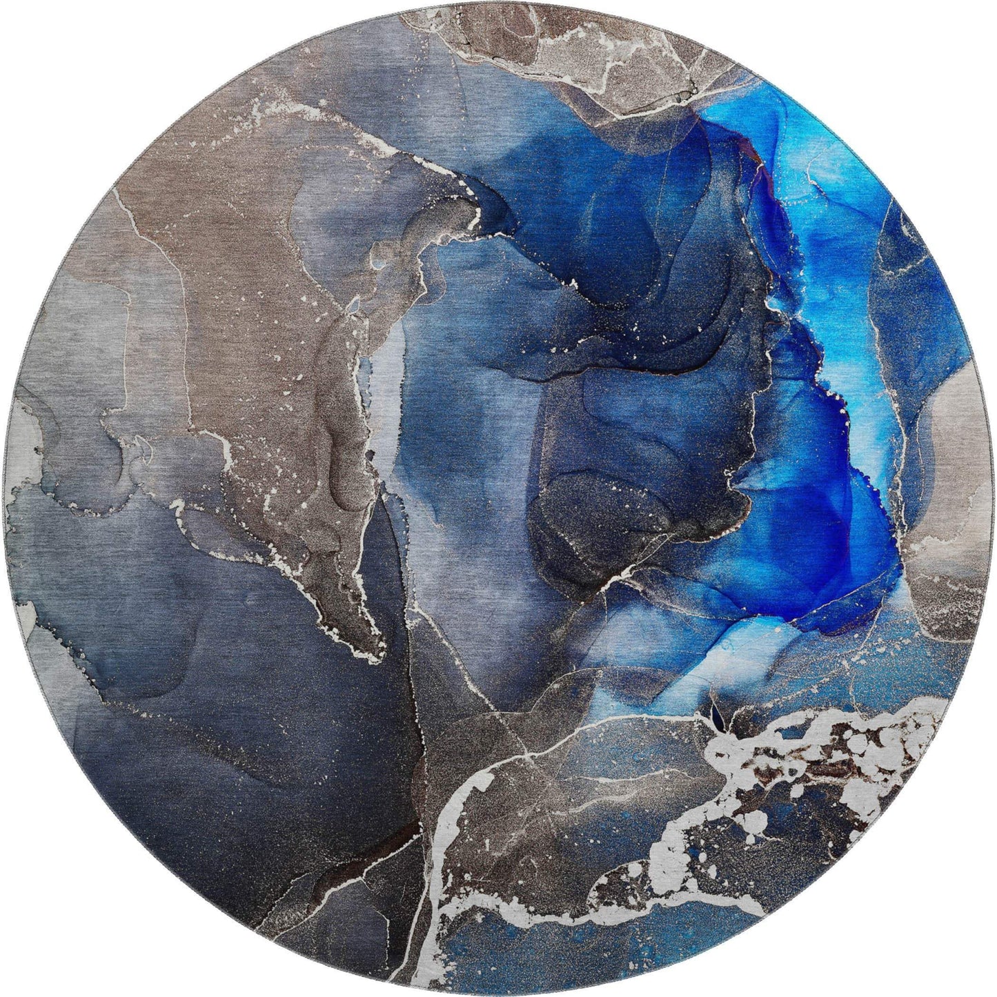 8' Navy Blue And Charcoal Abstract Washable Round Rug With UV Protection - HomeRoots - Flyclothing LLC