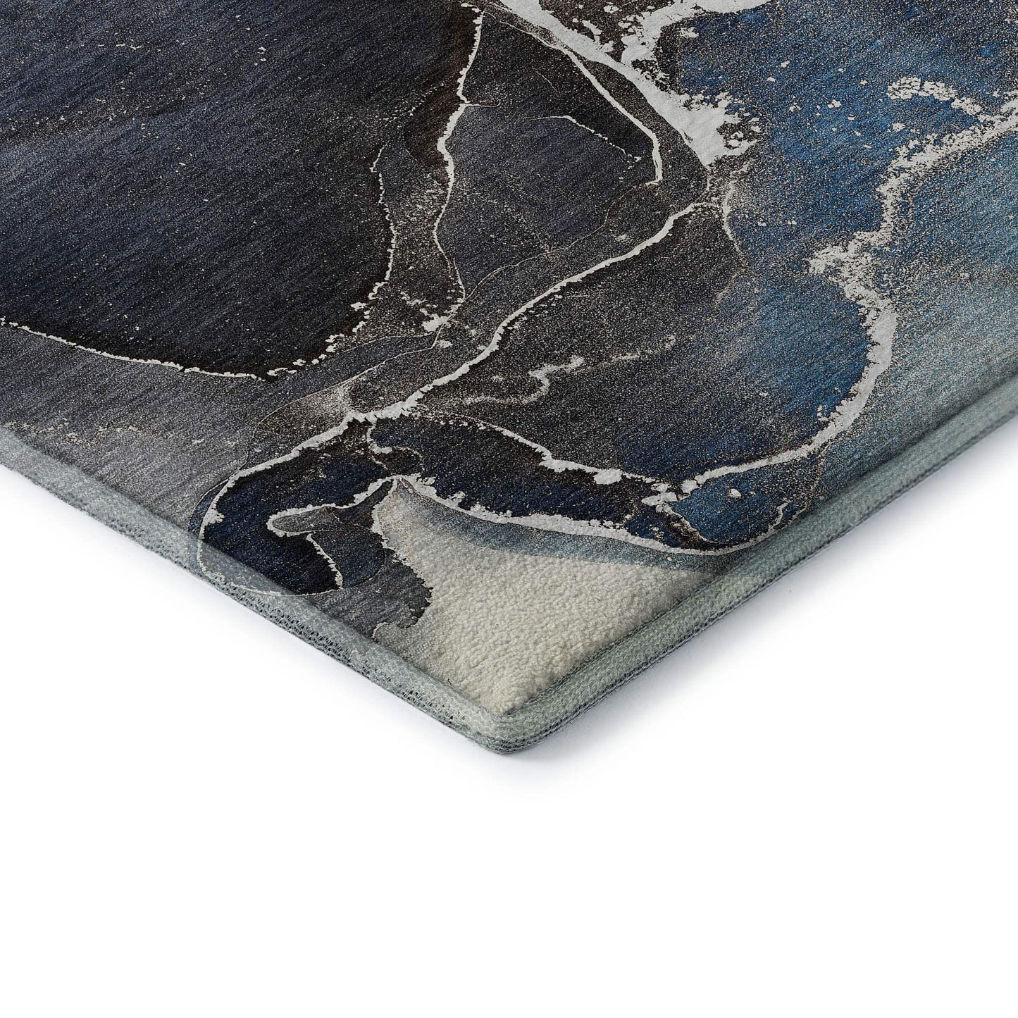 8' Navy Blue And Charcoal Abstract Washable Round Rug With UV Protection - HomeRoots - Flyclothing LLC
