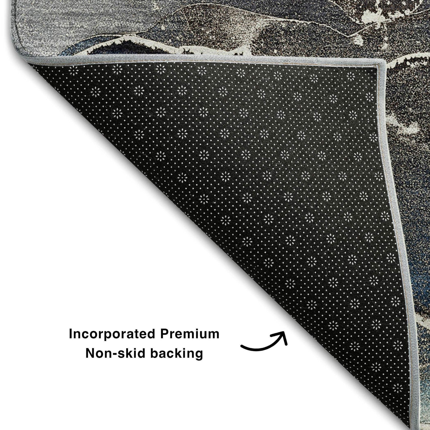 8' X 10' Navy Blue And Charcoal Abstract Washable Area Rug With UV Protection - HomeRoots - Flyclothing LLC
