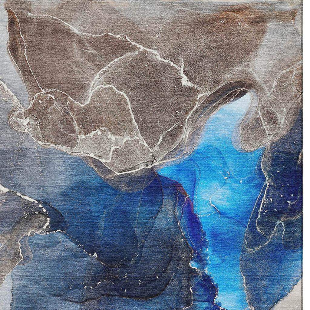 9' X 12' Navy Blue And Charcoal Abstract Washable Area Rug With UV Protection - HomeRoots - Flyclothing LLC