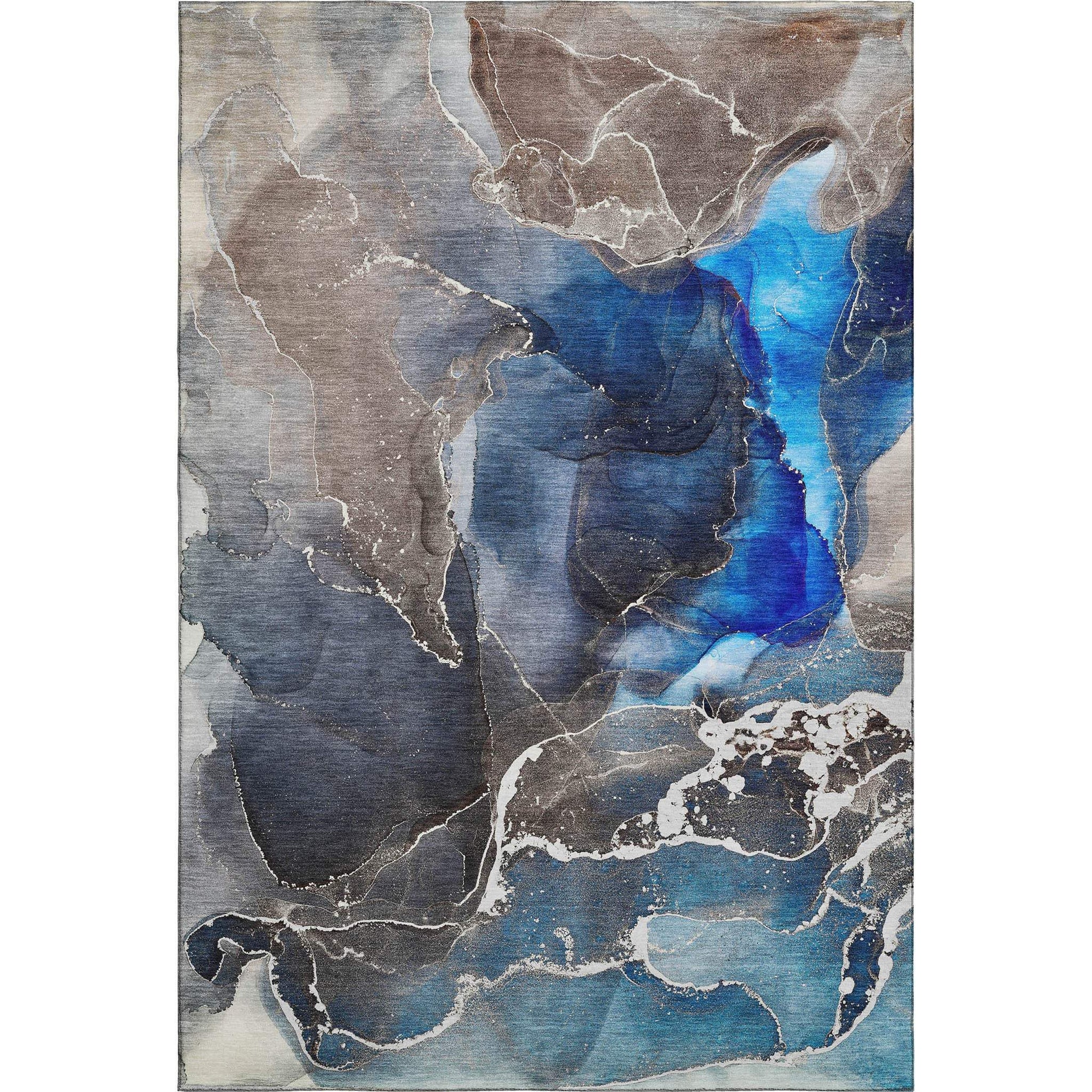 9' X 12' Navy Blue And Charcoal Abstract Washable Area Rug With UV Protection - HomeRoots - Flyclothing LLC