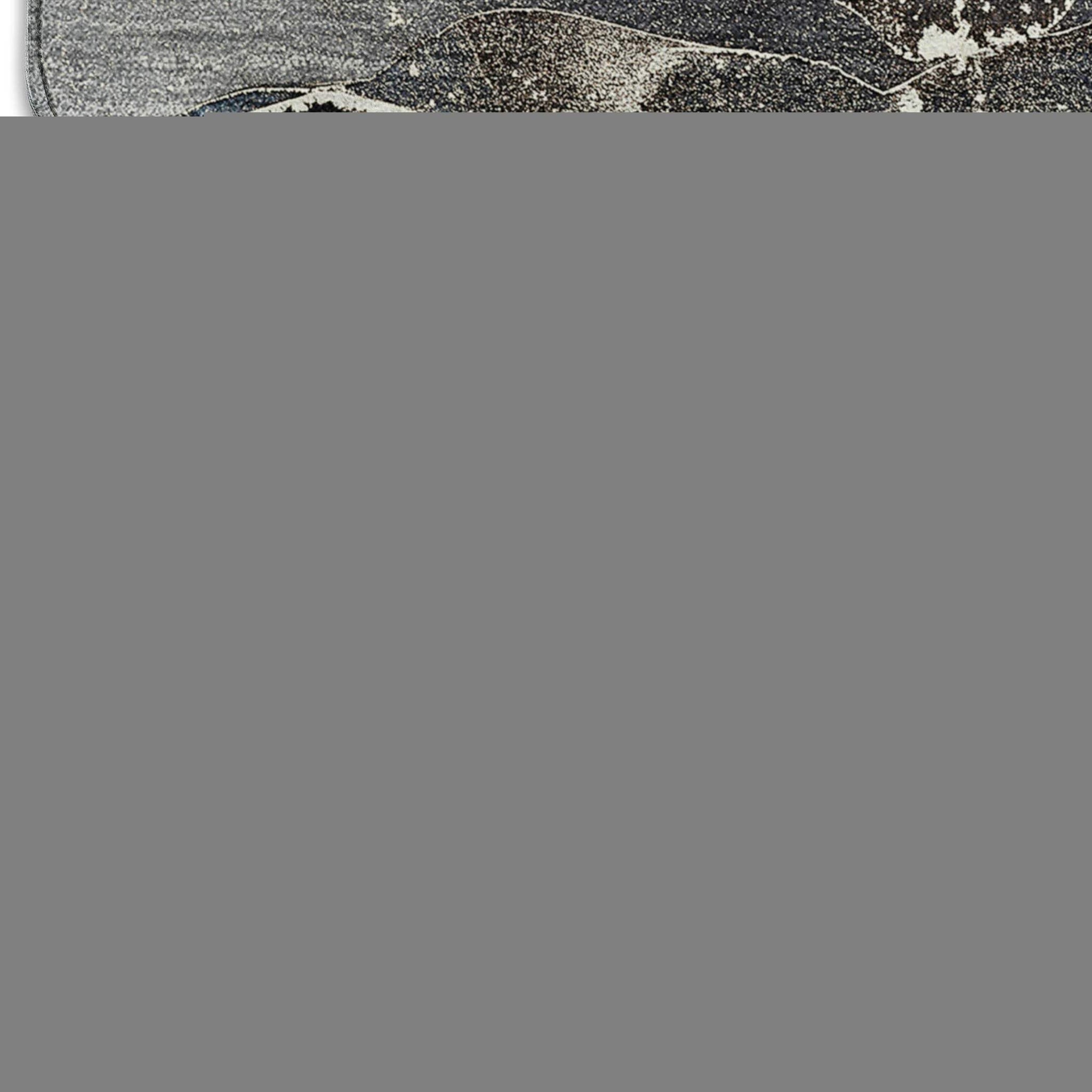 9' X 12' Navy Blue And Charcoal Abstract Washable Area Rug With UV Protection - HomeRoots - Flyclothing LLC