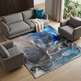 9' X 12' Navy Blue And Charcoal Abstract Washable Area Rug With UV Protection - HomeRoots - Flyclothing LLC