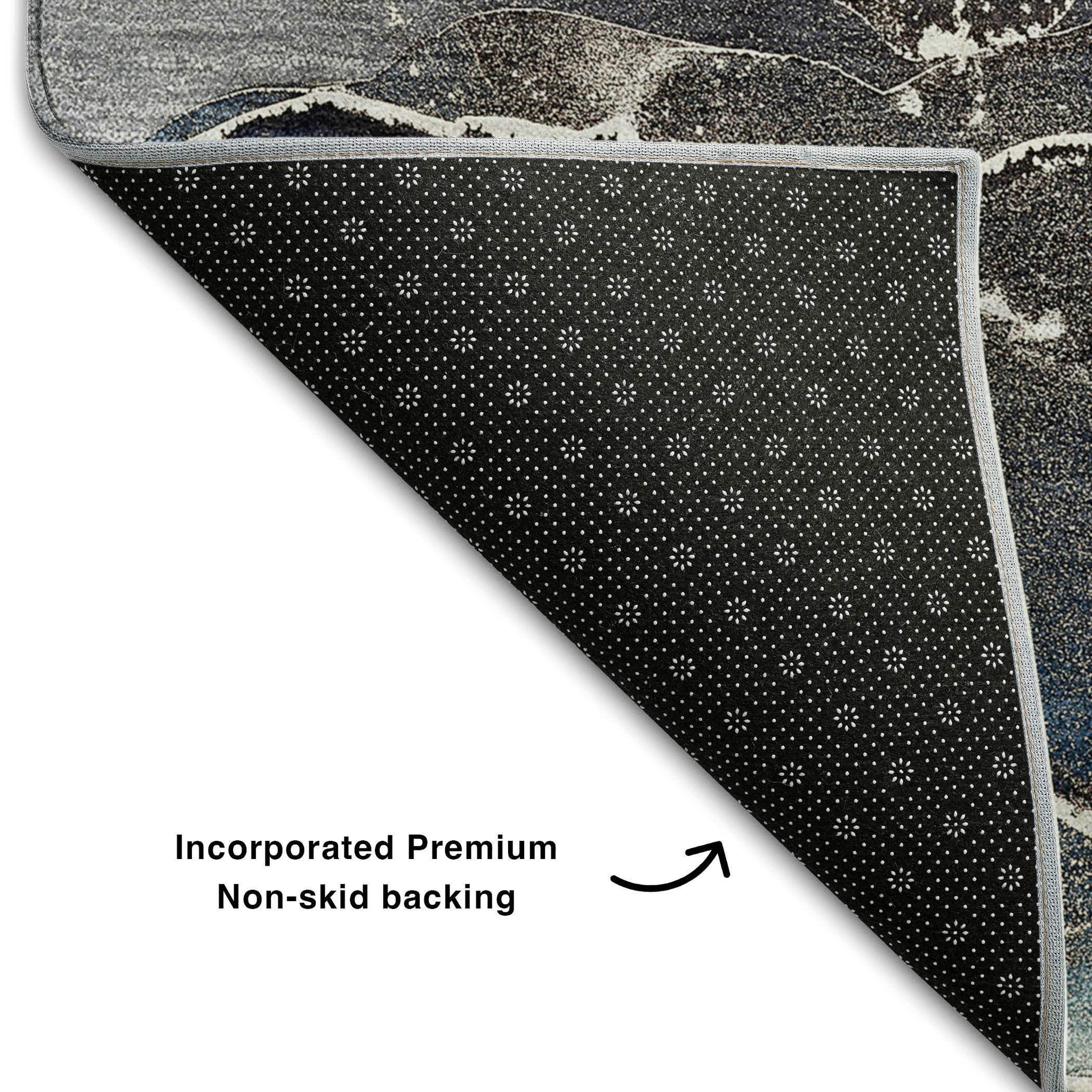 10' X 14' Navy Blue And Charcoal Abstract Washable Area Rug With UV Protection - HomeRoots - Flyclothing LLC