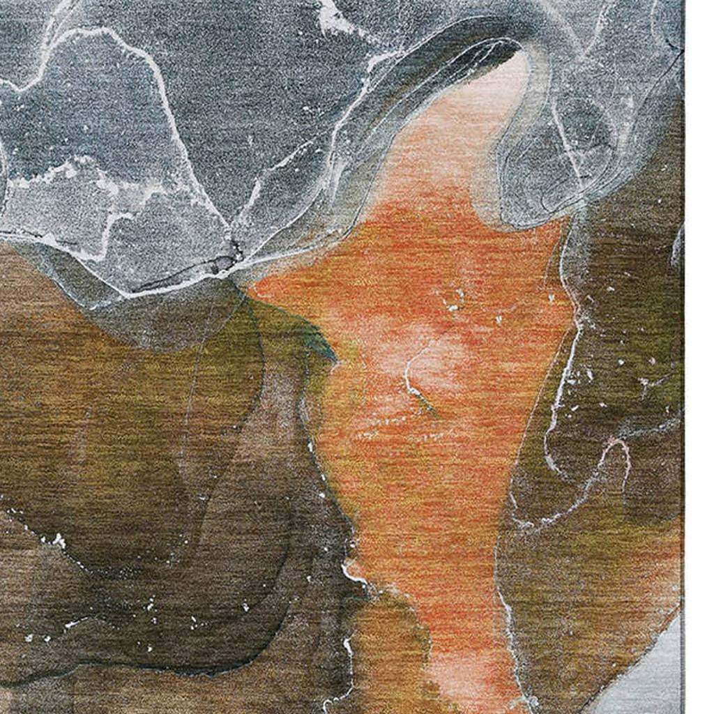 5' X 8' Orange And Charcoal Abstract Washable Area Rug With UV Protection - HomeRoots - Flyclothing LLC