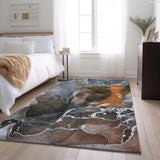 5' X 8' Orange And Charcoal Abstract Washable Area Rug With UV Protection - HomeRoots - Flyclothing LLC
