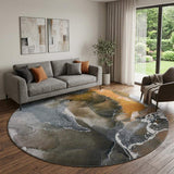 8' Orange And Charcoal Abstract Washable Round Rug With UV Protection - HomeRoots - Flyclothing LLC