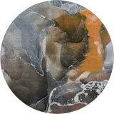 8' Orange And Charcoal Abstract Washable Round Rug With UV Protection - HomeRoots - Flyclothing LLC