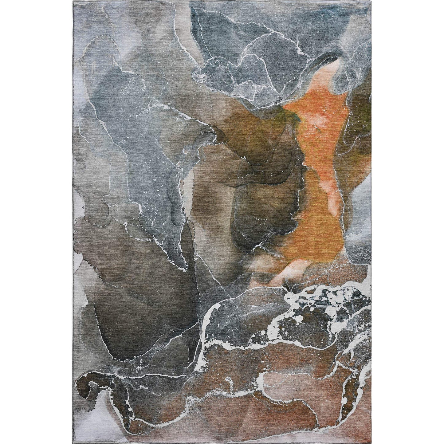 8' X 10' Orange And Charcoal Abstract Washable Area Rug With UV Protection - HomeRoots - Flyclothing LLC