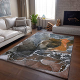 8' X 10' Orange And Charcoal Abstract Washable Area Rug With UV Protection - HomeRoots - Flyclothing LLC