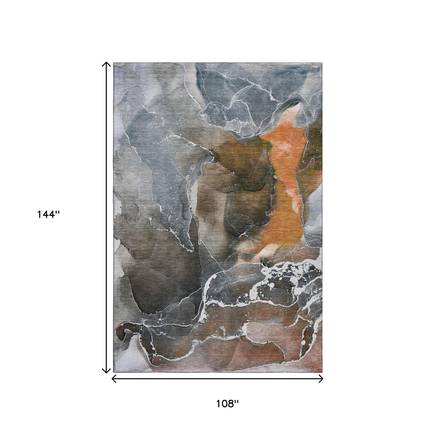 9' X 12' Orange And Charcoal Abstract Washable Area Rug With UV Protection - HomeRoots - Flyclothing LLC