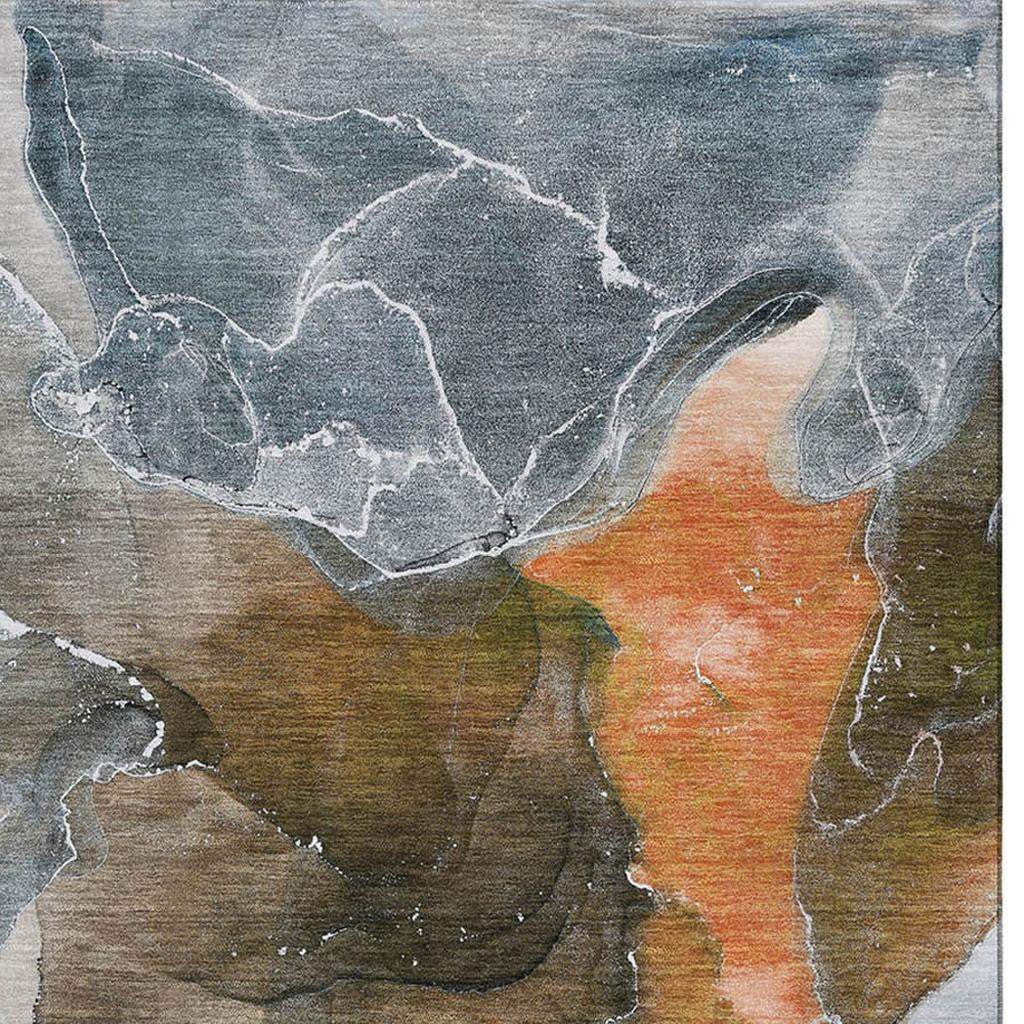 9' X 12' Orange And Charcoal Abstract Washable Area Rug With UV Protection - HomeRoots - Flyclothing LLC