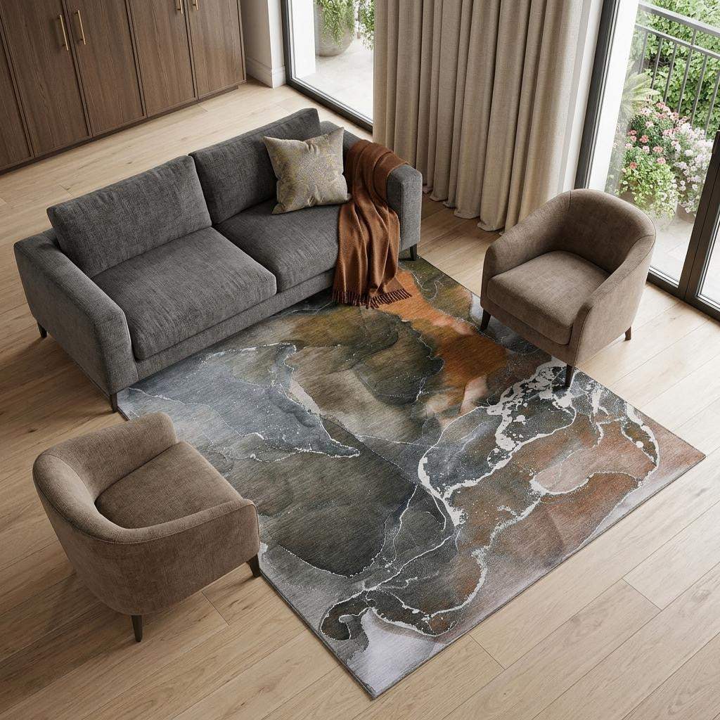 10' X 14' Orange And Charcoal Abstract Washable Area Rug With UV Protection - HomeRoots - Flyclothing LLC