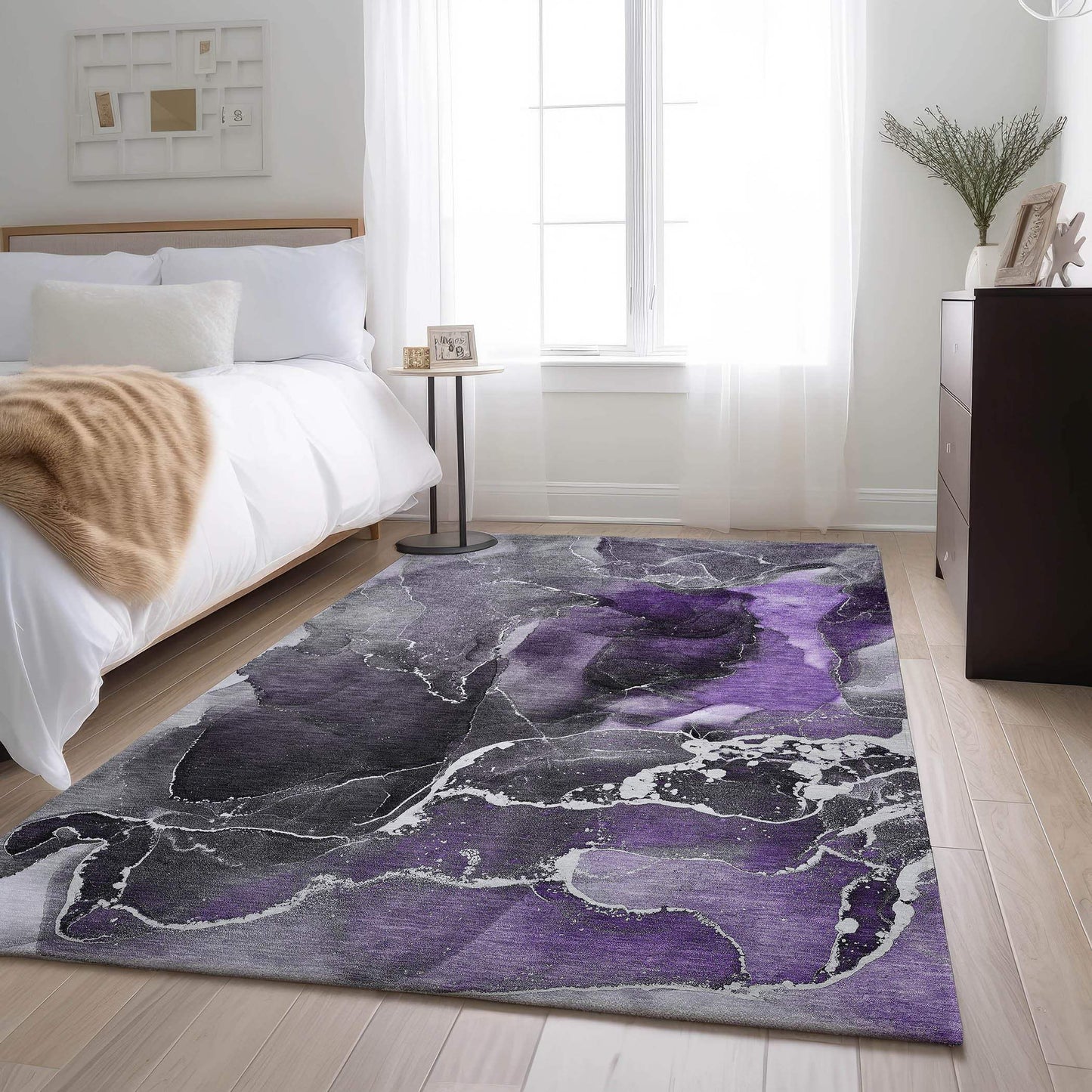 3' X 5' Purple And Charcoal Abstract Washable Area Rug With UV Protection - HomeRoots - Flyclothing LLC