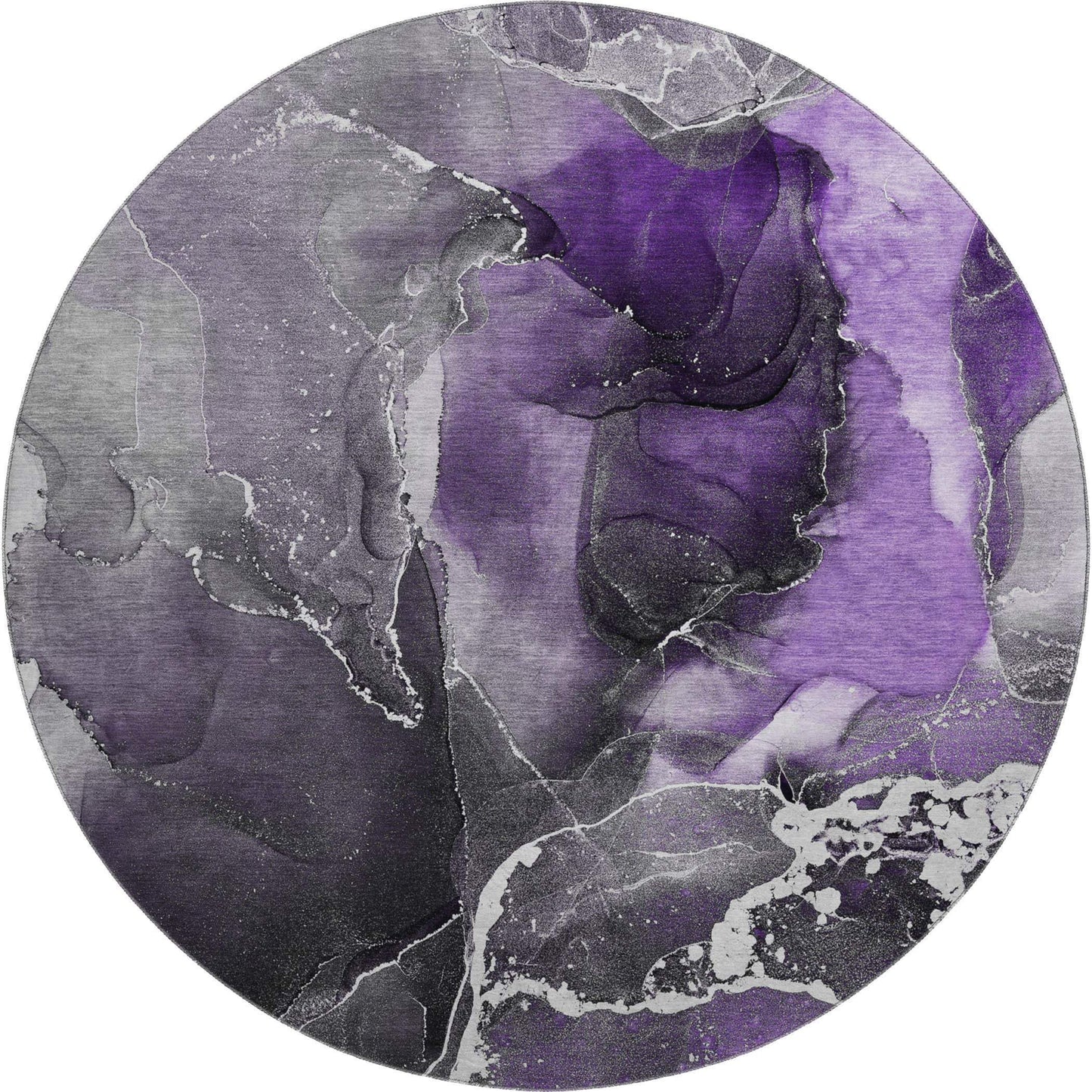 8' Purple And Charcoal Abstract Washable Round Rug With UV Protection - HomeRoots - Flyclothing LLC