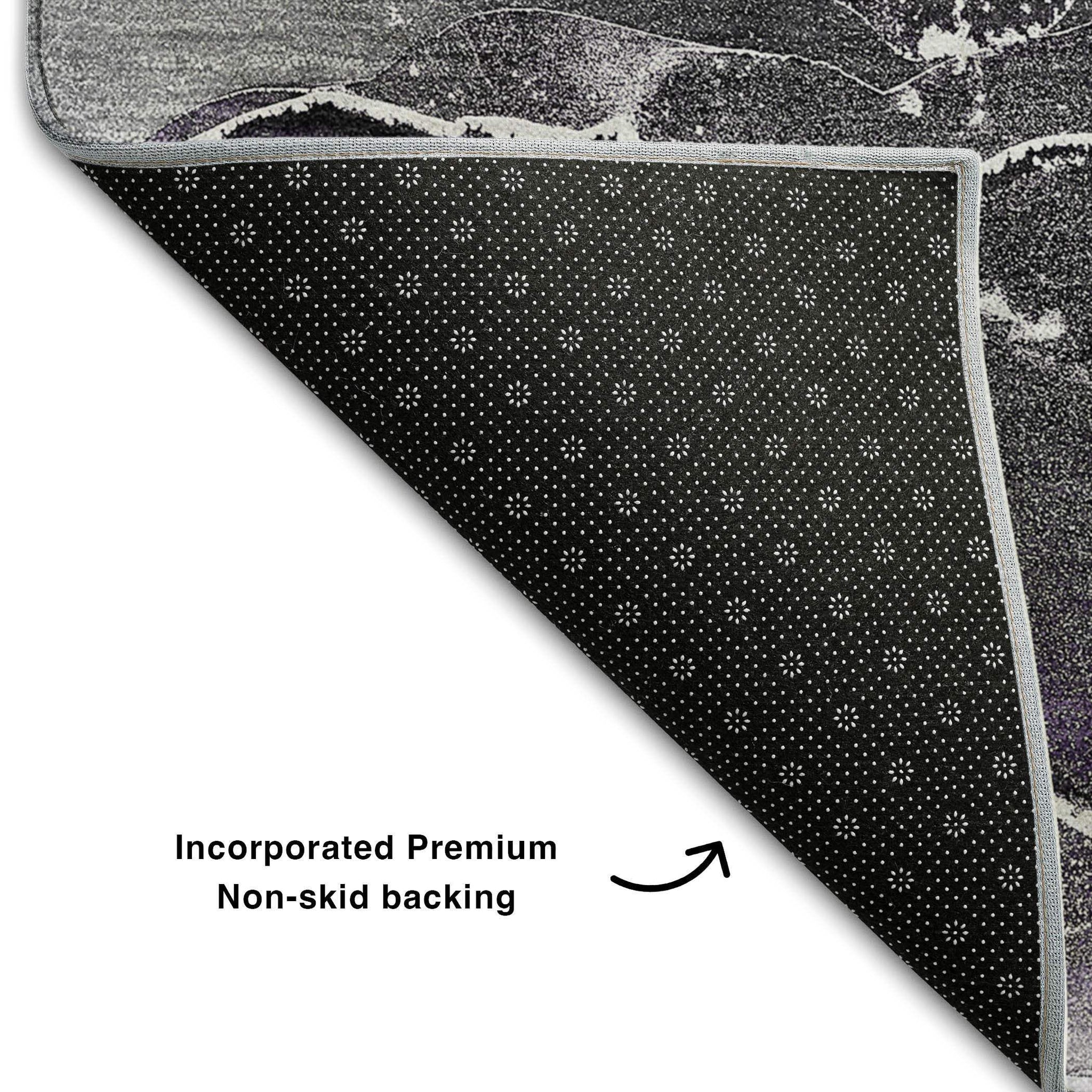 8' Purple And Charcoal Abstract Washable Round Rug With UV Protection - HomeRoots - Flyclothing LLC