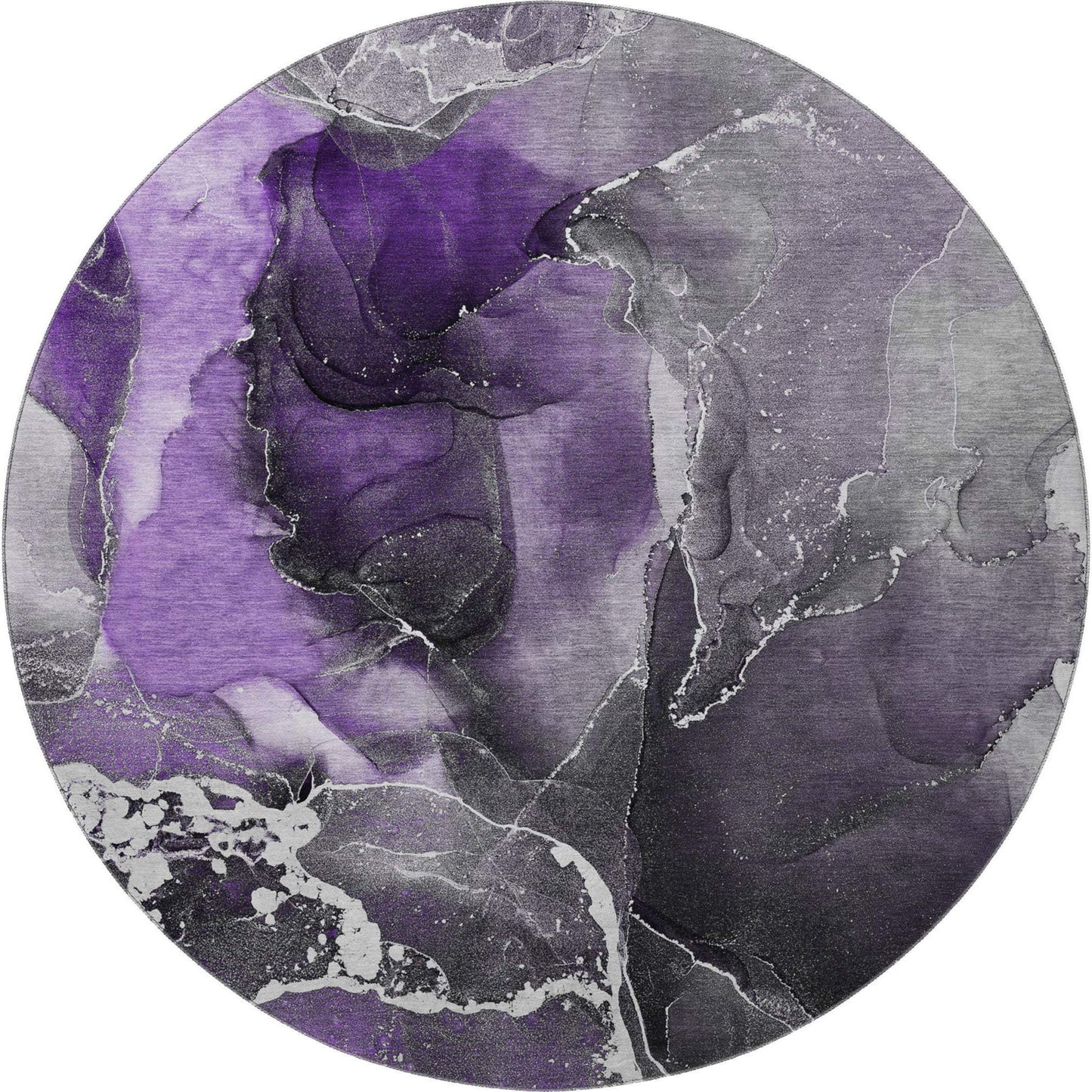 8' Purple And Charcoal Abstract Washable Round Rug With UV Protection - HomeRoots - Flyclothing LLC