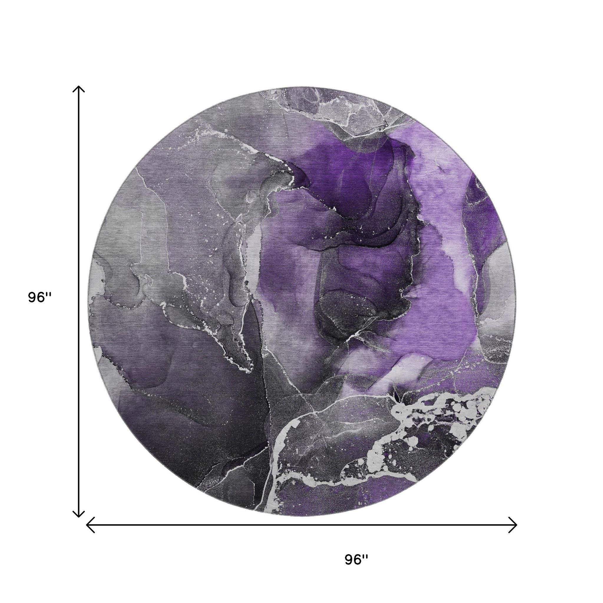 8' Purple And Charcoal Abstract Washable Round Rug With UV Protection - HomeRoots - Flyclothing LLC