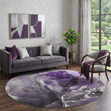 8' Purple And Charcoal Abstract Washable Round Rug With UV Protection - HomeRoots - Flyclothing LLC