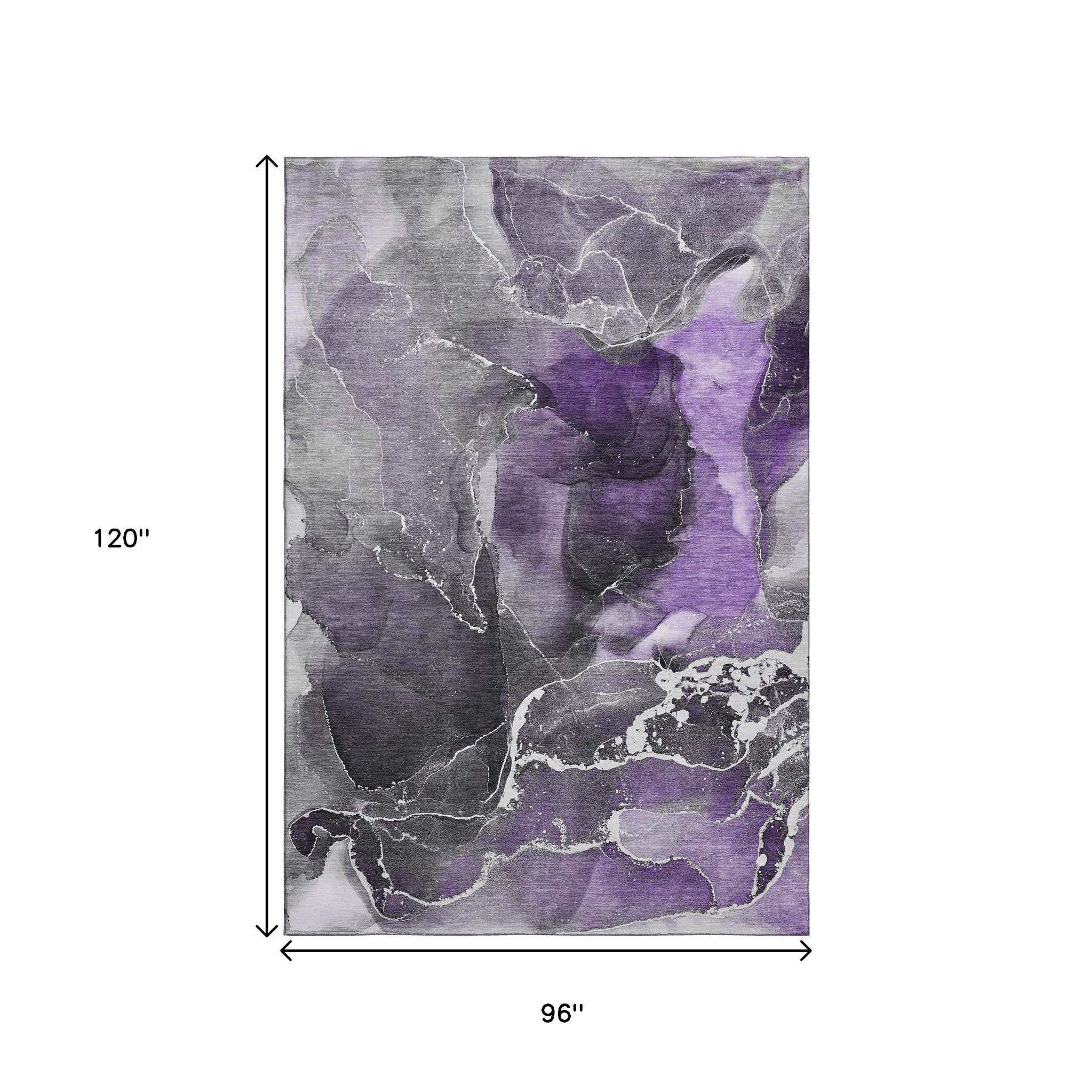 8' X 10' Purple And Charcoal Abstract Washable Area Rug With UV Protection - HomeRoots - Flyclothing LLC
