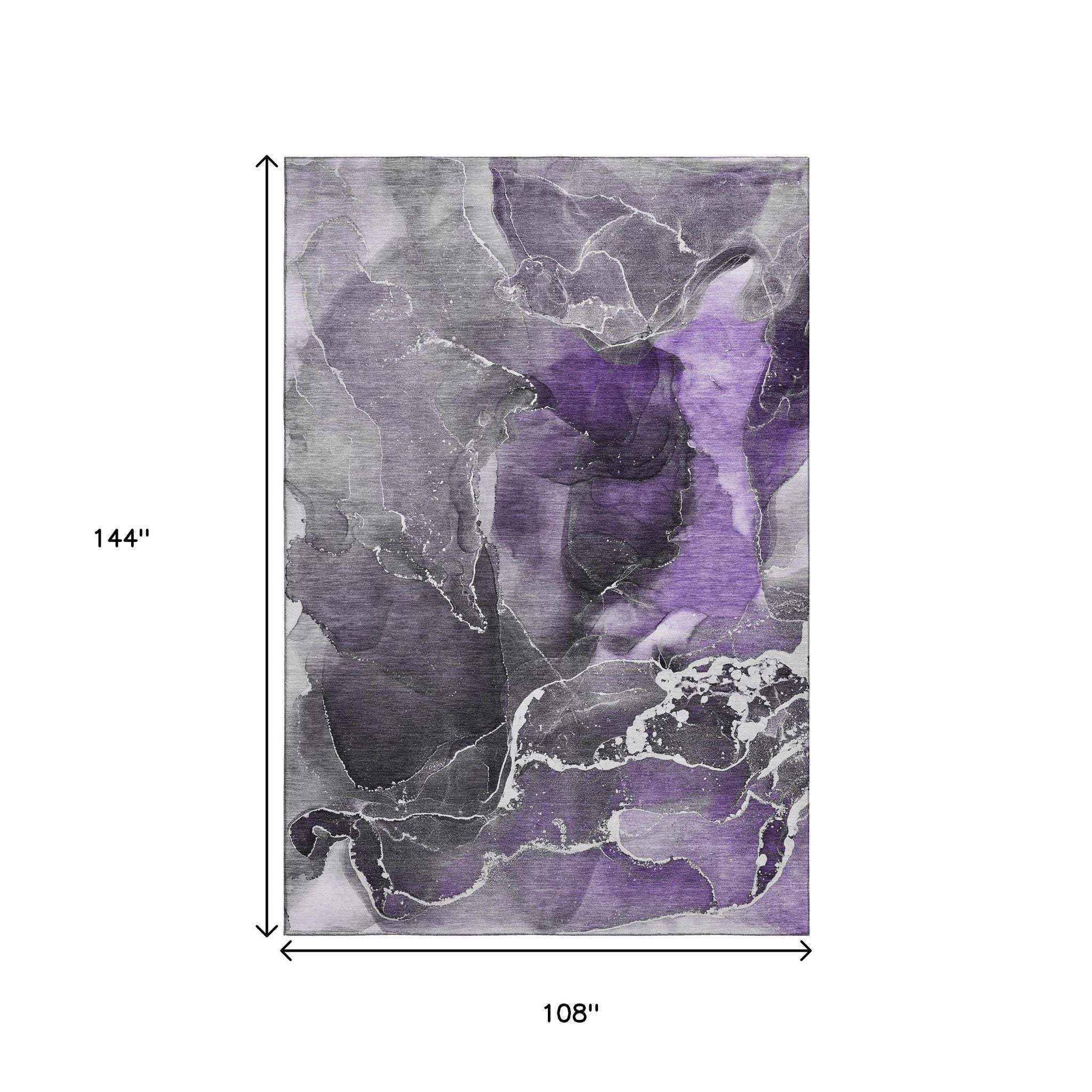 9' X 12' Purple And Charcoal Abstract Washable Area Rug With UV Protection - HomeRoots - Flyclothing LLC